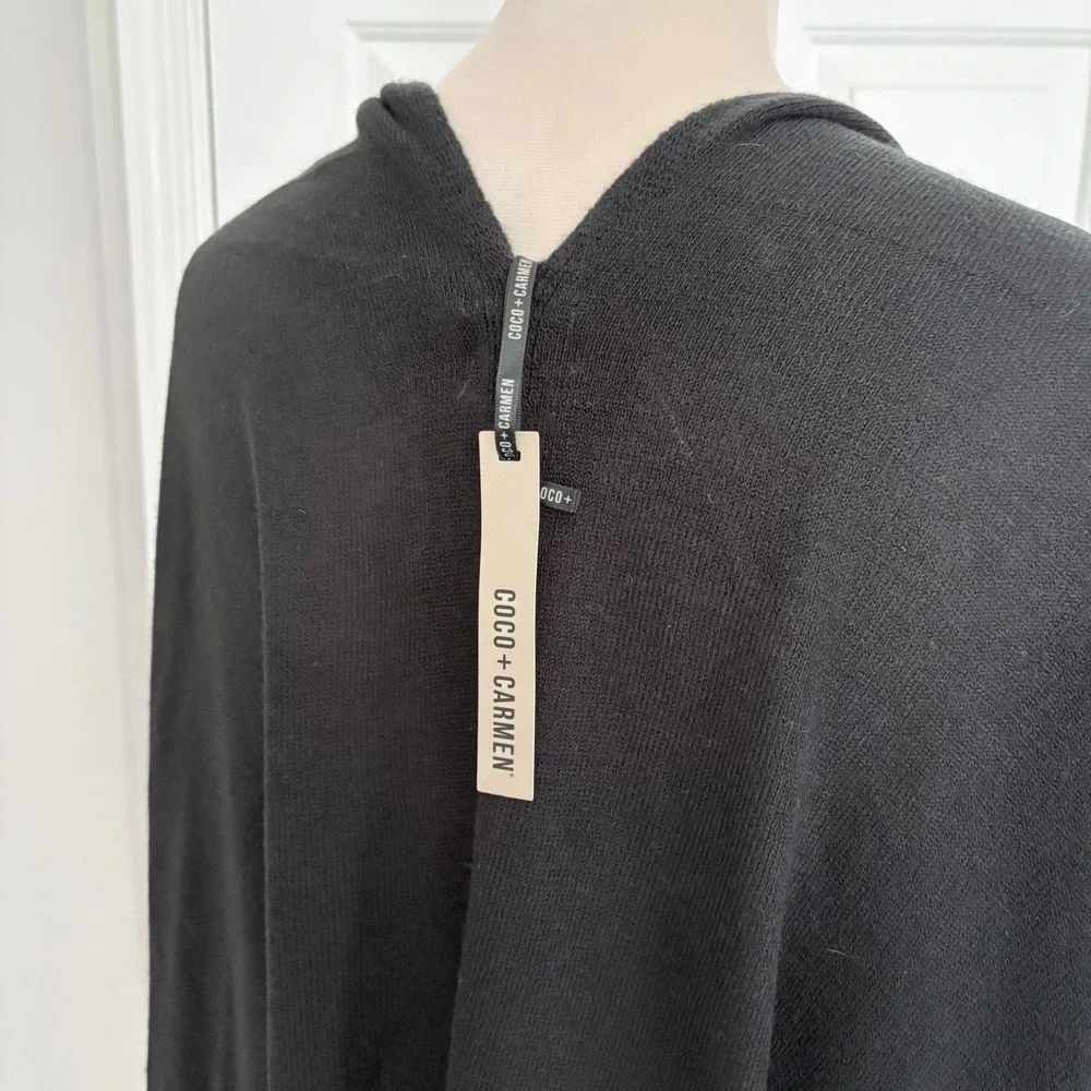 Coco + Carmen Wrap Kiara O/S Black Lightweight Open Front Layering Shawl Poncho